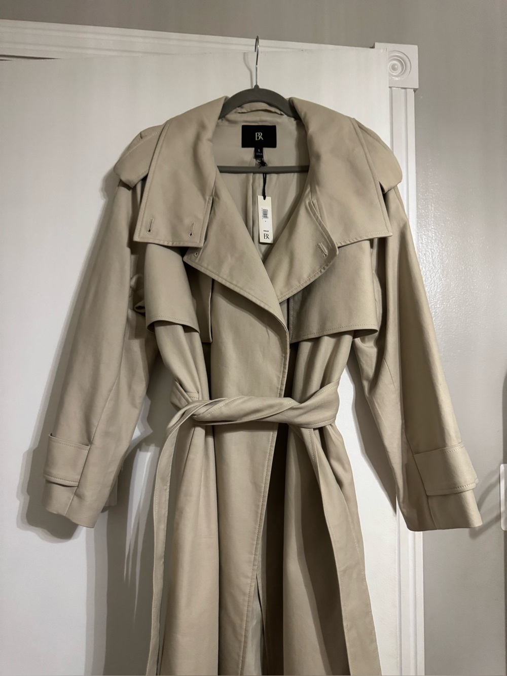 Banana Republic Oversized Italian Twill Trench Coat Natural Stone Grey Sz S - Picture 4 of 9